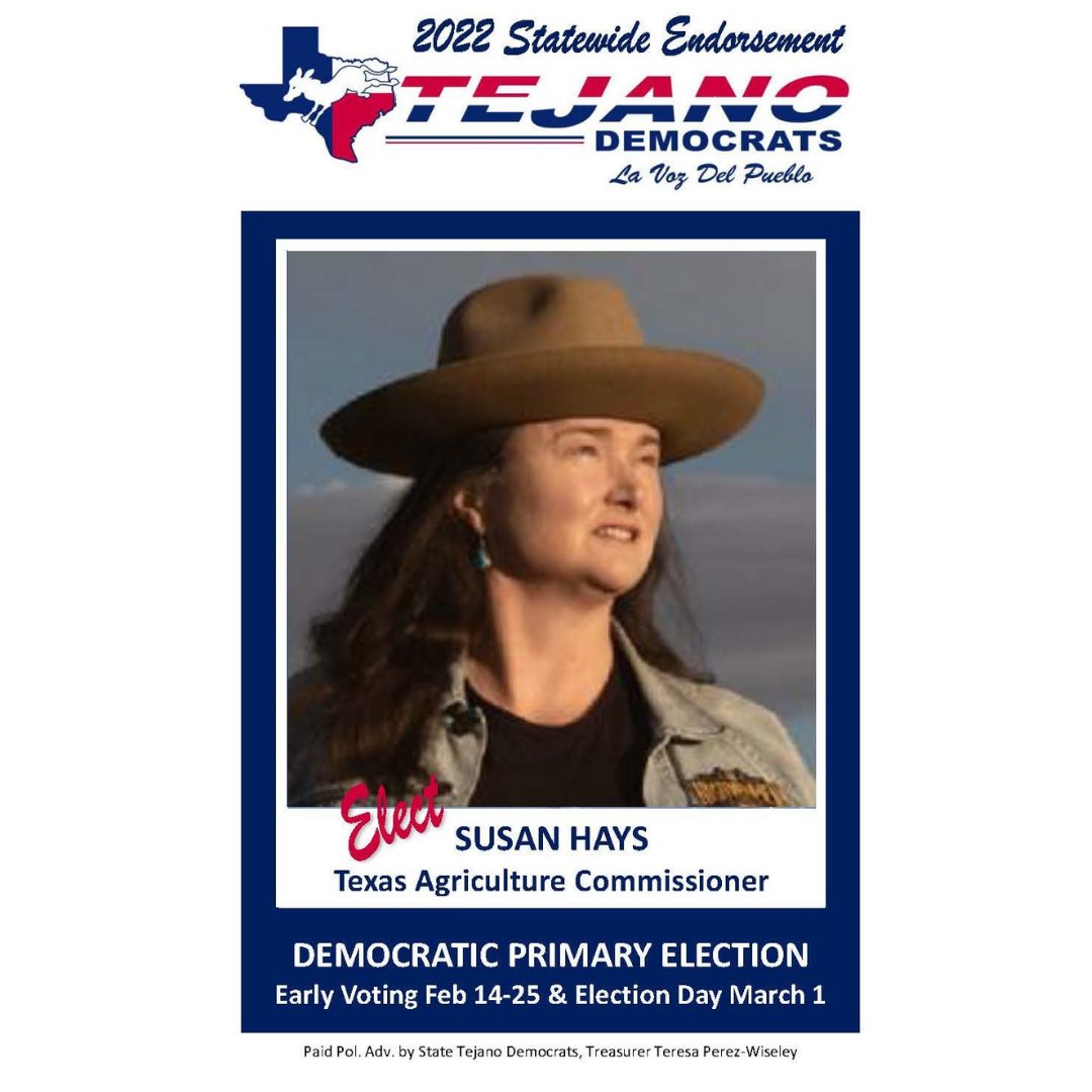 hays4tx's tweet photo. Muchas gracias a La Voz del Pueblo, @TejanoDems ! Your endorsement means so much to me. #vamosadelante #hays4ag #suvotoessuvoz #farmingishard #ethicsshouldbeeasy #tejanodems https://t.co/AXulIsi0by