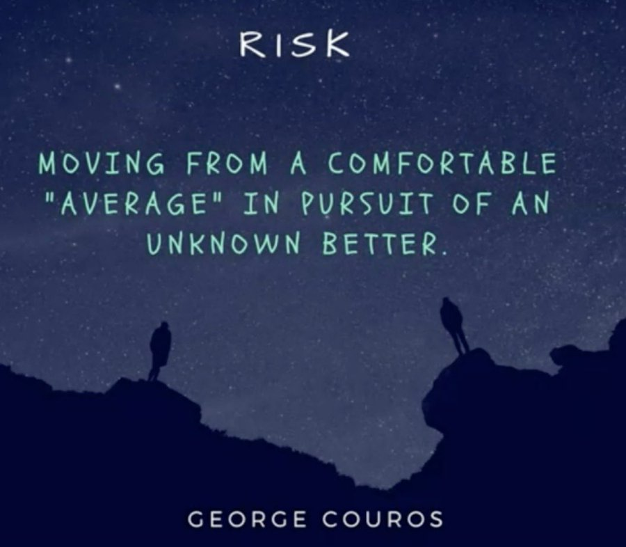 Sometimes  leaders say that risk is a bad thing: risk of failure, reputational risk etc, &amp; stop us from doing important, positive things. Yet if we don't take risks, nothing changes. This is a great definition of risk from <a href="/gcouros/">George Couros</a>. We need "unknown betters". TY <a href="/bowersnoborders/">Lauren Bowers</a>