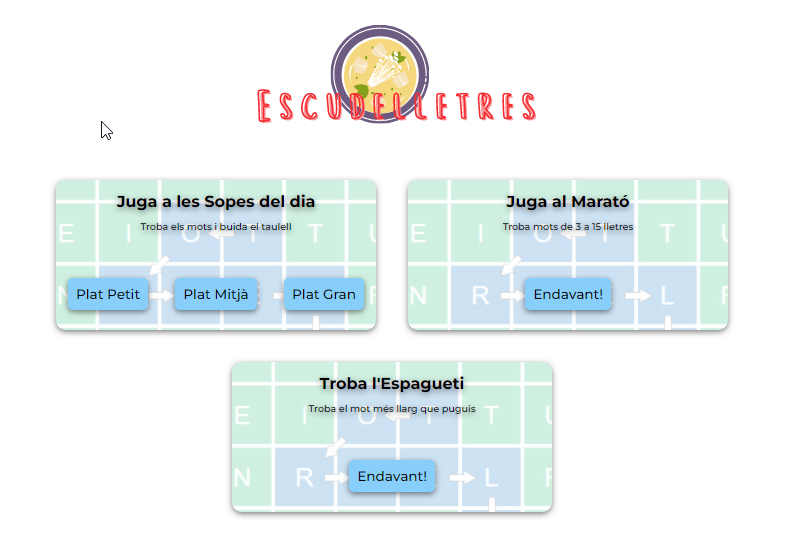 La família creix!!  Avui introduïm l’ESPAGUETI. Troba el mot més llarg del tauler. Així de simple.
Veuràs en tot moment la llargada del més llarg que algú hagi trobat fins al moment... qui sap quin serà el més llarg del dia!

escudelletres.cat/espagueti