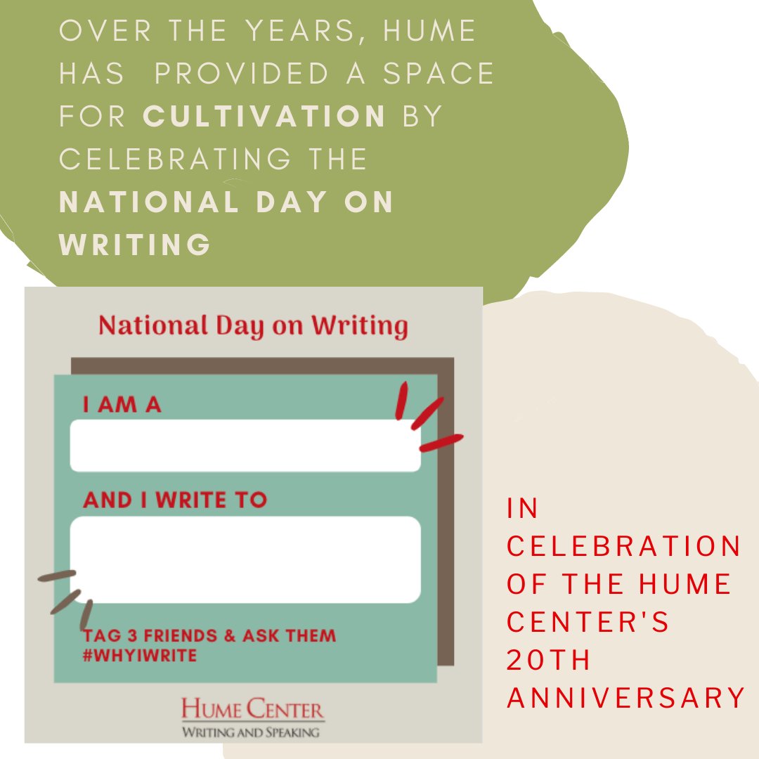 humecenter's tweet photo. We continue to honor Hume's 20th Anniversary! Today, we recognize the efforts the Hume has made over the years to create a space for cultivation, such as when we celebrated the National Day on Writing in the past. #FlashbackFriday #Humes20th https://t.co/vFXvFUOHiY