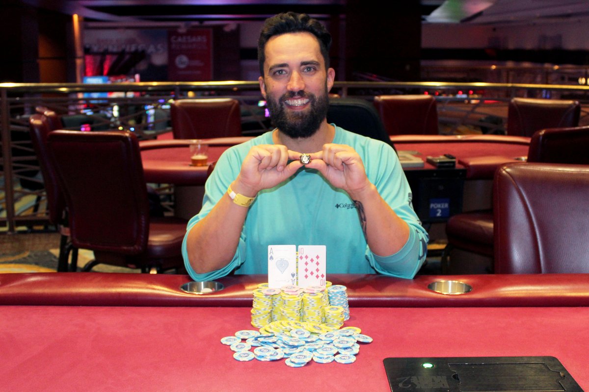 ChadAHolloway's tweet photo. Big congrats to Jospeh Hebert (@jmh050) for finally getting his first piece of #WSOP gold!

He topped a 242-entry field to win @WSOP Circuit @PokerIslePP Event 10: $400 NLHfor $18,159. Athanasios Polychronopoulos 2nd, Michael Lech 3rd.

#ForLinda

https://t.co/AeT09llhdq https://t.co/r9lvKnYg4w