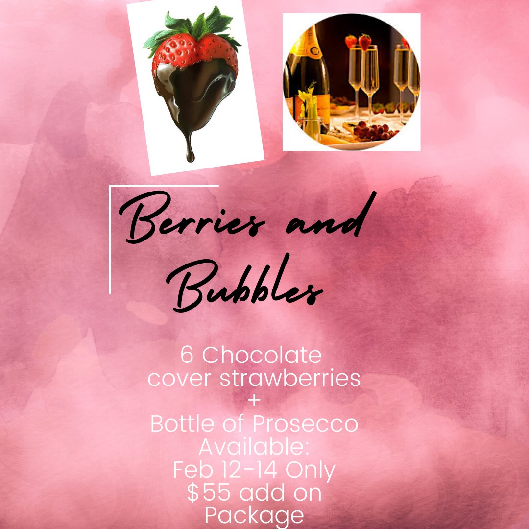 Add Valentine Promo: Berries + Bubbles. 6 Chocolate cover strawberries and a bottle of Prosecco chilled and in room prior to check in with a special note. Contact the front desk to place your order: 805 688 8448. Let celebrate being in love 💌 💌

#DiscoverBuellton...