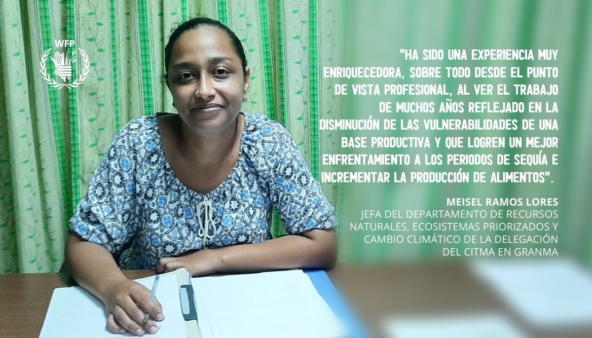 WFP_Cuba's tweet photo. Compartimos las vivencias de Meisel Ramos, quien por 4 años ha estado vinculada a la gestión de riesgo de desastres asociada a la sequía en el municipio Jiguaní, en Granma, como parte del proyecto #DIPECHO de #PMA y @PNUDCUBA
#MujeresEnCiencia #MujeresEnSTEM #GeneraciónIgualdad https://t.co/AtyPGXeYAK
