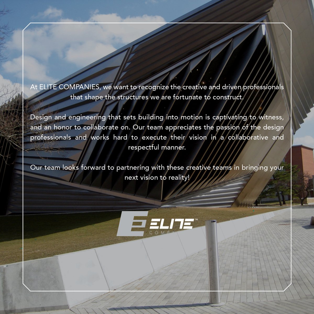 ELITE_COMPLLC's tweet photo. THANK YOU to our ELITE architectural and engineering professionals! We are honored to bring your vision to life!  

#visiontolife #architects #engineers #design https://t.co/mad6LMDVD1