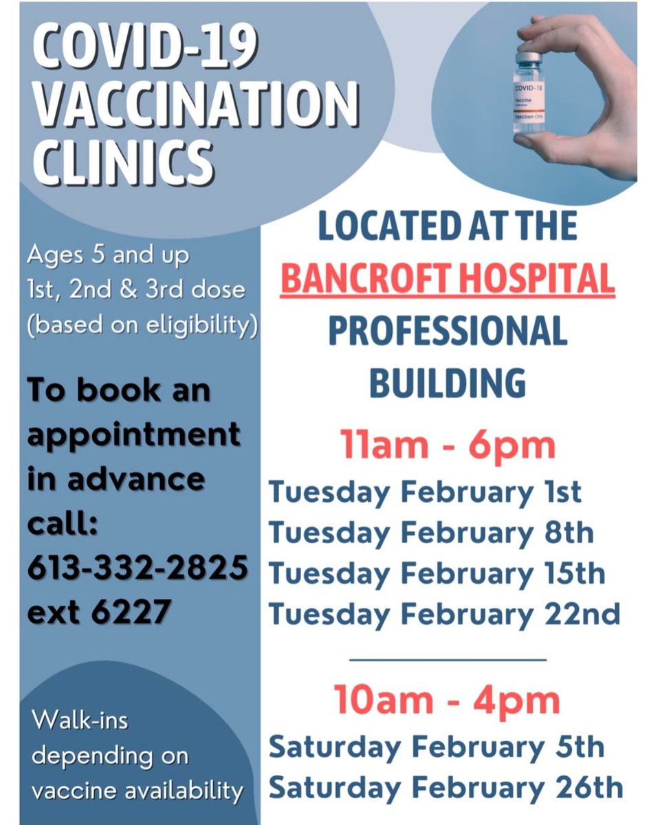 HPEPublicHealth's tweet photo. Don't forget to book your appointment for COVID-19 vaccination in North Hastings! Call QHC North Hastings at 613-332-2825 Ext 6227 to schedule an appointment.
#makeHPEstrong https://t.co/AxN2bocSDj