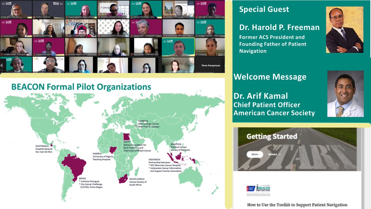 30 orgs from 21 countries were at launch of #ACS_BEACON online global #patientnavigation toolkit for piloting by 10 #LMIC #patientcenteredcare #healthequity. Proud 2 have @HPFreemanPNI & @arifkamalmd as special guests. @AmerCancerCEO @OncNav @uicc @NCIGlobalHealth @AmericanCancer