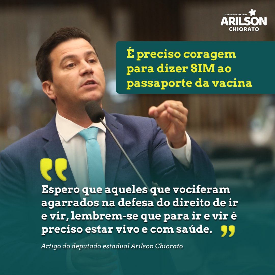arilsonchiorato's tweet photo. 🗣️ É preciso coragem para dizer “sim” ao passaporte da vacina, leia na íntegra o meu artigo:
https://t.co/0bSzIOl79T
#PassaportedaVacinaSIM #VacinasSalvamVidas #DeputadoArilson https://t.co/rmvYNv3Amc