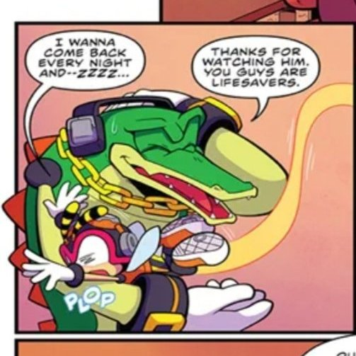 AcquaintSTHFan's tweet photo. @IDWSonicNews @SpiritSonic @virtanderson @Ziggyfin Vector holding Charmy like that is just so adorable! https://t.co/DAGrweFEtL