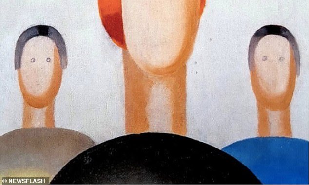TheNorskaPaul's tweet photo. £740,000 painting is ruined after 'bored' security guard draws eyes with a ballpoint pen onto artist #AnnaLeporskaya #ThreeFigures painting which was on display at #YeltsinCenter in #Russian city of #Yekaterinburg ( yes, that place where the #Romanoffs were massacred.) 😬 https://t.co/70kl4vQGTs