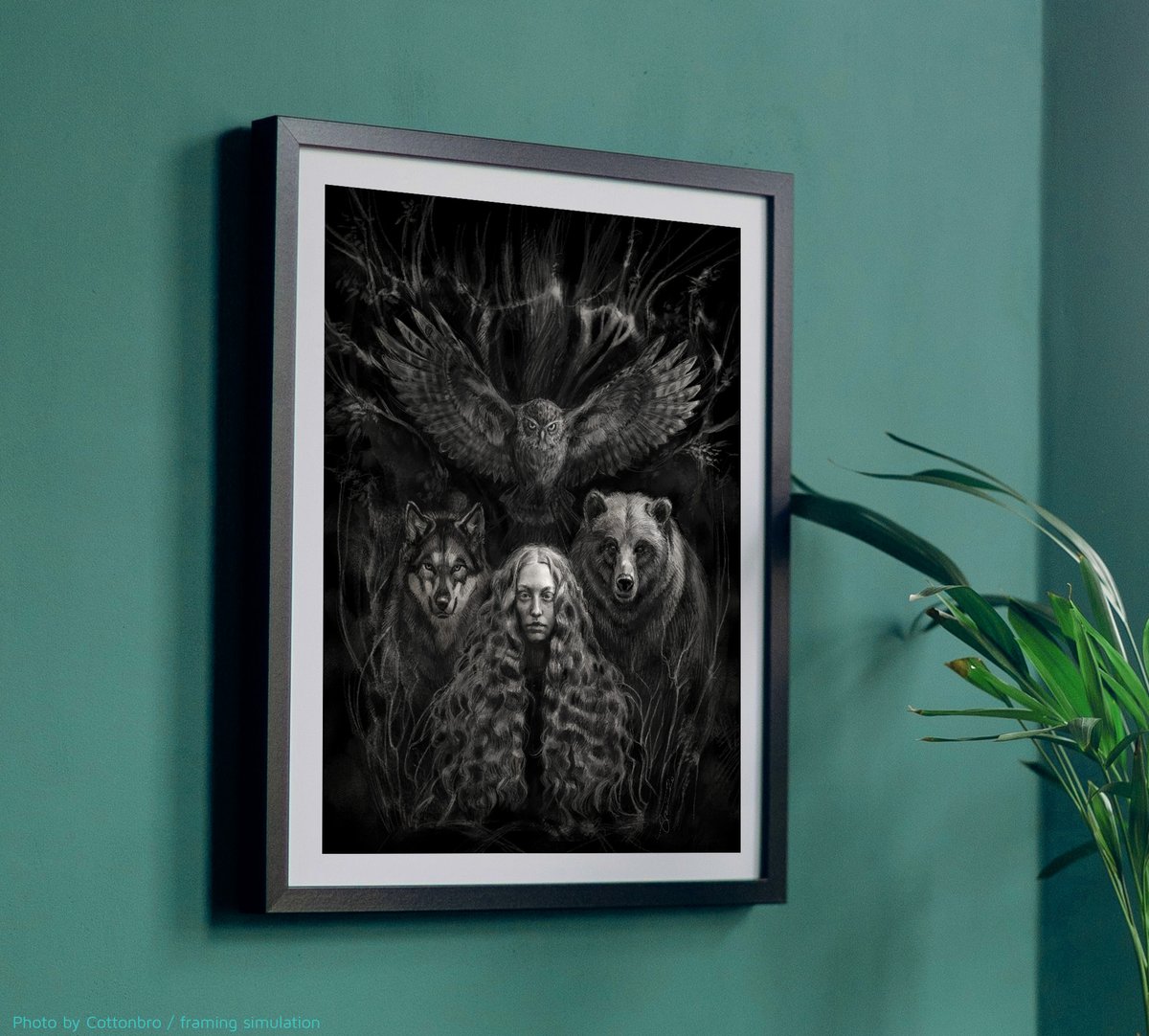 Add some #mystery to your wall with this print available <a href="/Etsy/">Etsy</a>. Inspired by the photography by Olga Gridina and  the animal kingdom.That #owl is looking at you🦉
Fine #art #print on high quality matte paper. 
etsy.com/.../the-shadow…...
#illustration #wolf #bear #forest #darkness