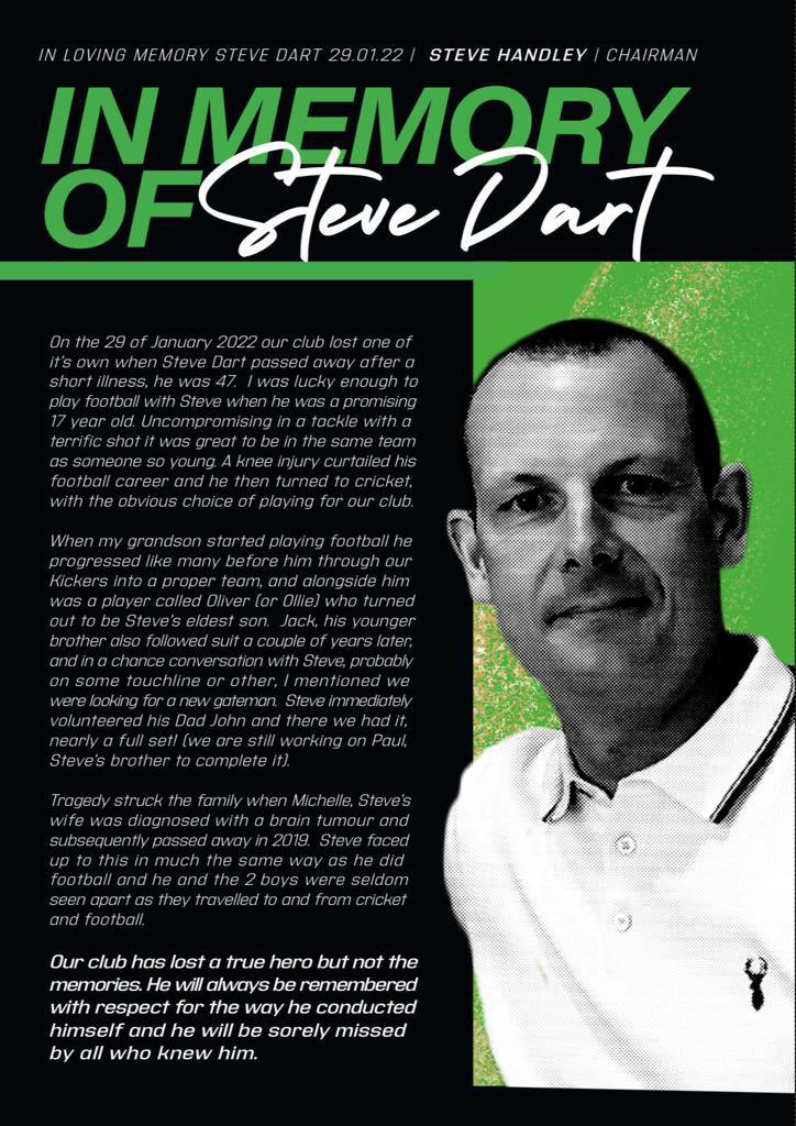 nptfc's tweet photo. Tomorrow’s FA Vase programme will be dedicate to one of our youth coaches Steve Dart who sadly passed away recently after a short illness. There will be a minutes clapping before the start of the game. 👏 https://t.co/0JL1xVigm3