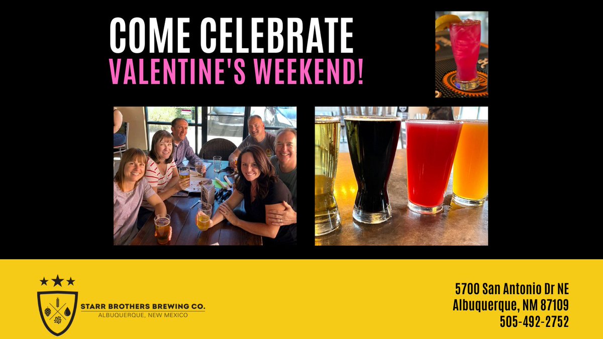 It’s Valentine’s Day Weekend! Although we are closed on Monday, we invite you to bring your loved ones by this weekend. 
We are ready to make your day extra sweet! 
❤️💗💕❣️💖🍻
#craftbeer #nmbreweries #bestbreweryABQ #abqbreweries   #ABQCraftBeer ow.ly/UoHq50HT558