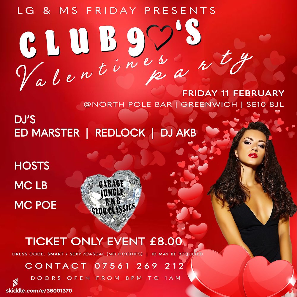 💋❤️ #Tonight #Tonight CLUB 90’S is all about the luuurve for this  #Valentines Party 🥰 at NORTH POLE BAR,Greenwich 💃🏼❤️🕺🏼Who’s out out????  
For tickets/entry contact 07561269212 
“If music is the food of Love… Play on!” -Shakespeare 🎶