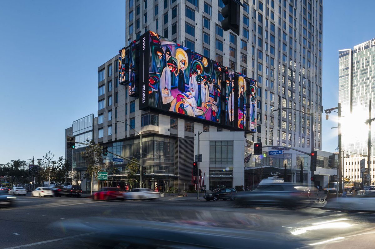 BottoDAO's tweet photo. Feast your eyes on Botto’s fragments, NOW displayed across a series of @standard_vision LED billboards around LA as part of the autonomous AI artist’s citywide takeover during the Frieze art fair! @Vellum curated by @JesseDamiani &amp; @casualtimetravl https://t.co/ha8euBW0LJ