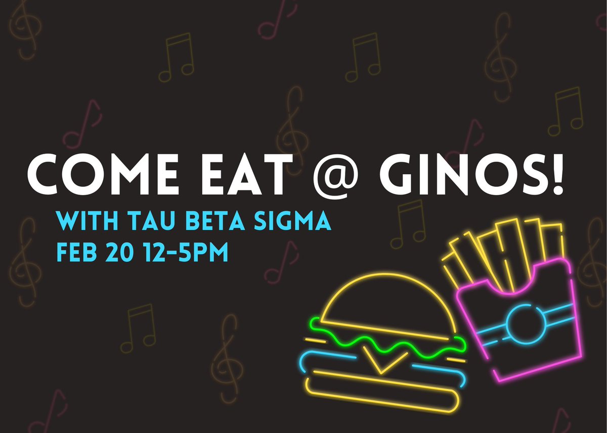 🍔🍔 Hungry for burgers?? Want to support the sisters of Tau Beta Sigma?? Then come out to Gino's in Towson next Sunday, February 20th! Make sure to mention you're there for us! 💙