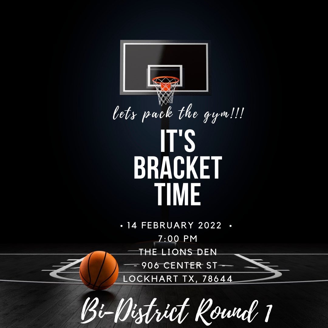 Lockhart_GBB (@lockhart_gbb) on Twitter photo 🗣🗣🗣PSSST It’s PLAYOFF TIME
Students, family, friends, community, we need you Monday.
🚨Bi-District Round #1
📍The 🦁 Den
⏰ 7:00 pm
🆚 Weiss
Let’s pack the gym!! 🏀
<a href="/LocLions/">Lockhart Athletics</a> <a href="/LockhartISD/">Lockhart ISD</a> <a href="/CoachMoebes/">Todd Moebes</a> <a href="/CoachDoherty24/">Coach Doherty</a> <a href="/LoriAnn524/">Lori Ann Garcia</a> @CoachhhAllen 🗣🗣🗣PSSST It’s PLAYOFF TIME
Students, family, friends, community, we need you Monday.
🚨Bi-District Round #1
📍The 🦁 Den
⏰ 7:00 pm
🆚 Weiss
Let’s pack the gym!! 🏀
<a href="/LocLions/">Lockhart Athletics</a> <a href="/LockhartISD/">Lockhart ISD</a> <a href="/CoachMoebes/">Todd Moebes</a> <a href="/CoachDoherty24/">Coach Doherty</a> <a href="/LoriAnn524/">Lori Ann Garcia</a> @CoachhhAllen