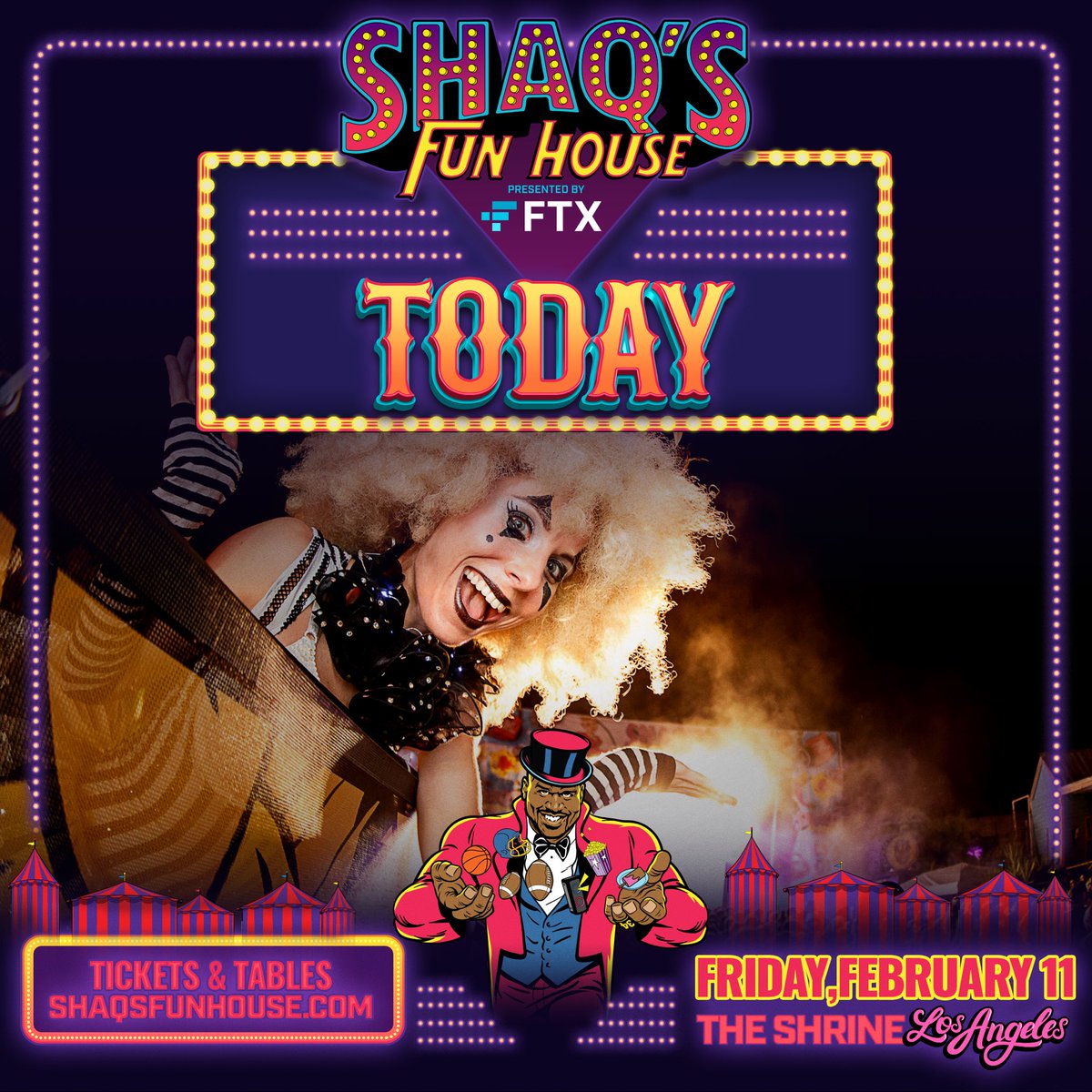 The day you have been waiting for is finally HERE!! 🥳💥🎉 We hope you are ready to start your Big Game Weekend at Shaqs Fun House presented by @ftx_official! We’ve prepared the craziest carnival, most stacked lineup, and plenty of surprises galore!