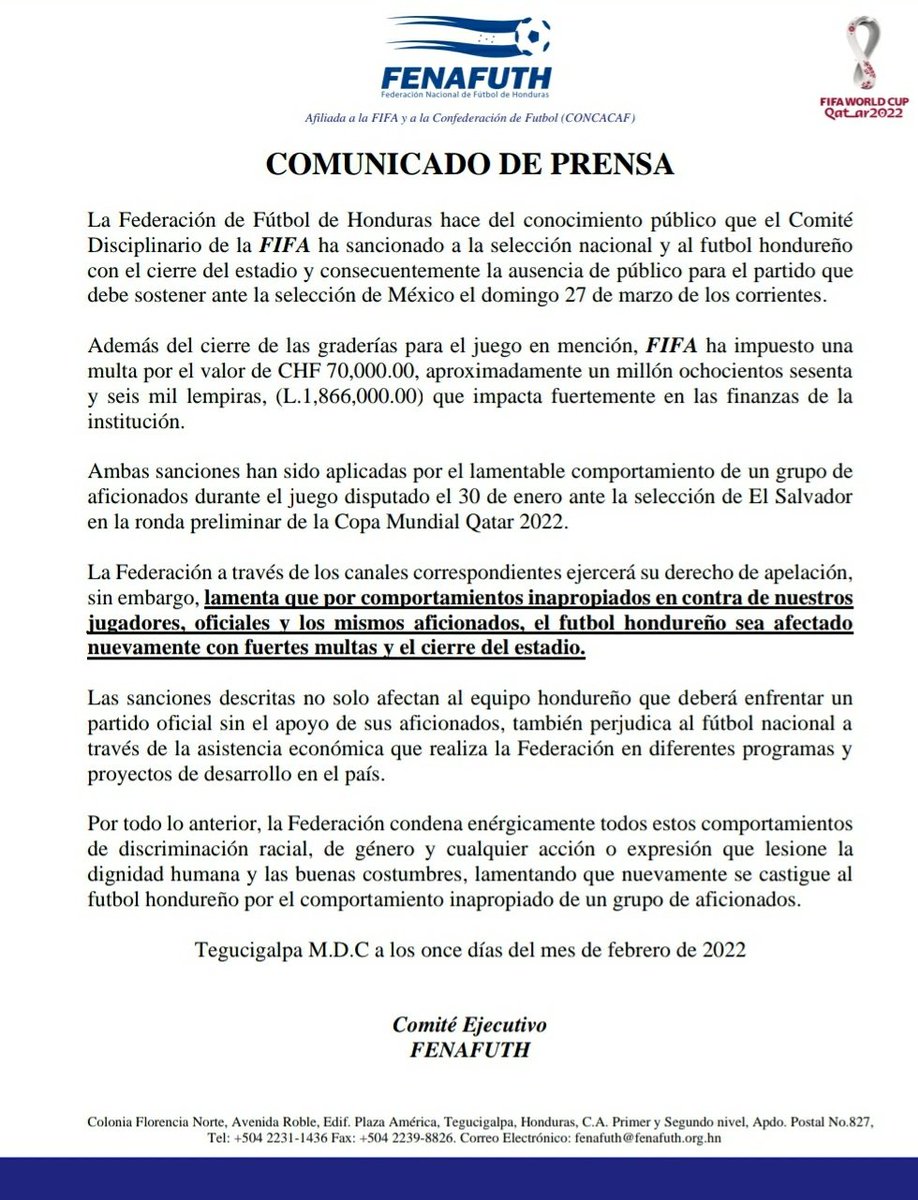 Federación de Fútbol de Honduras (FFH) tweet media