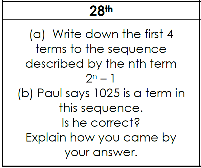 NGHSMaths's tweet photo. On the final day of February our #Maths question of the day @NottmGirlsHigh is a sequence problem.  It looks tricky but it isn't as bad as it initially looks! Tweet your solutions. #revision https://t.co/gfYwmzwYrV