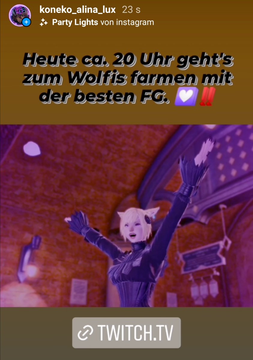 KonekoAlina's tweet photo. Woflis farmen mit meiner tollen FG um ca. 20 Uhr.
Ich freu mich auf alle die dabei sind, meow! 😻💜☯️‼️ Btw. endlich ist mein Char so wie ich ihn immer haben wollte! ^-^ ❤️
https://t.co/qc5IvknvRD

#FFXIV 
@TwitchSupportDE
@TwitchDE
@PushTwitch
@TStreamerBot
@GermanTwitchRT https://t.co/w7bQswvk7T