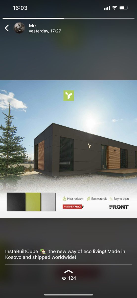 #InstaBuiltCUBE is covered with Fundermax GmbH HPL panels which are eco friendly and long lasting solution for exterior.
InstaBuilt is an innovative company and one of the largest factories of modular buildings in Europe and North America.

instabuiltcube.com

 #EcoLiving