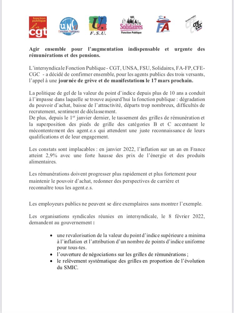 leparisiendu92's tweet photo. Mobilisons nous pour faire réussir cette journée d’action afin que notre pourvoir d’achat soit au niveau du coût de la vie. #UnsaAp https://t.co/0a6PVmbhnA