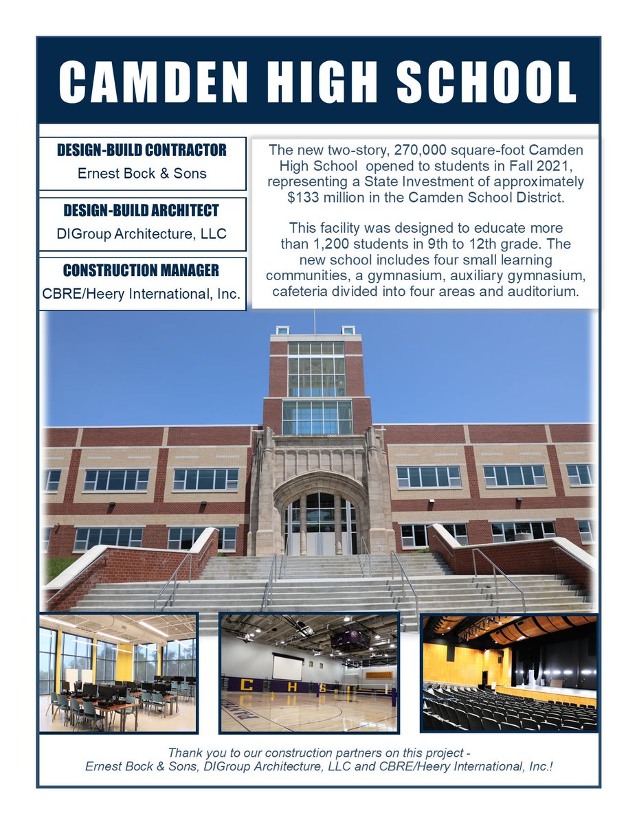 DIGroupArch's tweet image. Construction continues on our @CamdenHigh_NJ project in #CamdenNJ! 

It&apos;s been a pleasure working w/ @NJSDA_CEO, @CamdenSchools, @ErnestBock &amp;amp; Sons, @CBRE @HeeryK12 &amp;amp; so many others to deliver a new and improved Castle on the Hill! 🏫

#CamdenHighSchool #CamdenHS #schooldesign