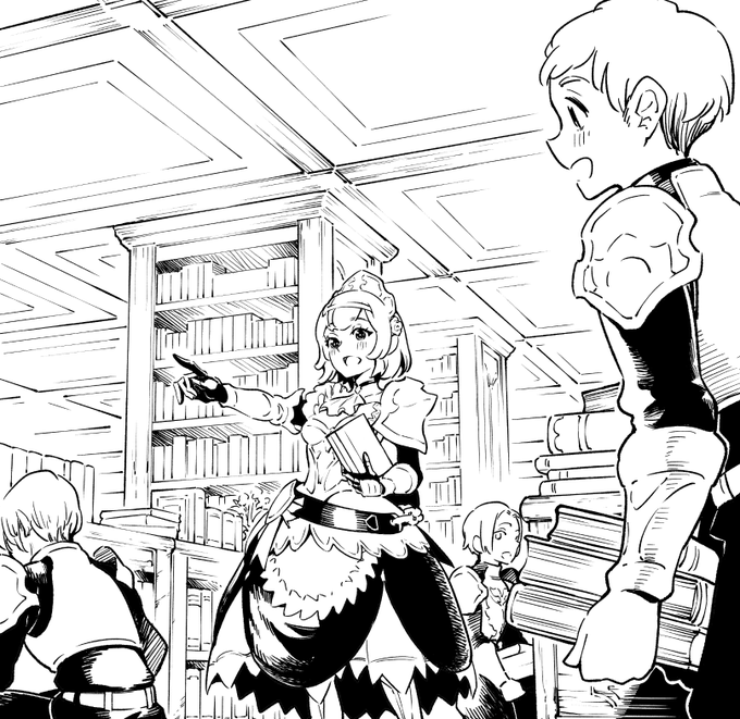 ノエルちゃんが図書館の片付けをする漫画描いてる📕 
