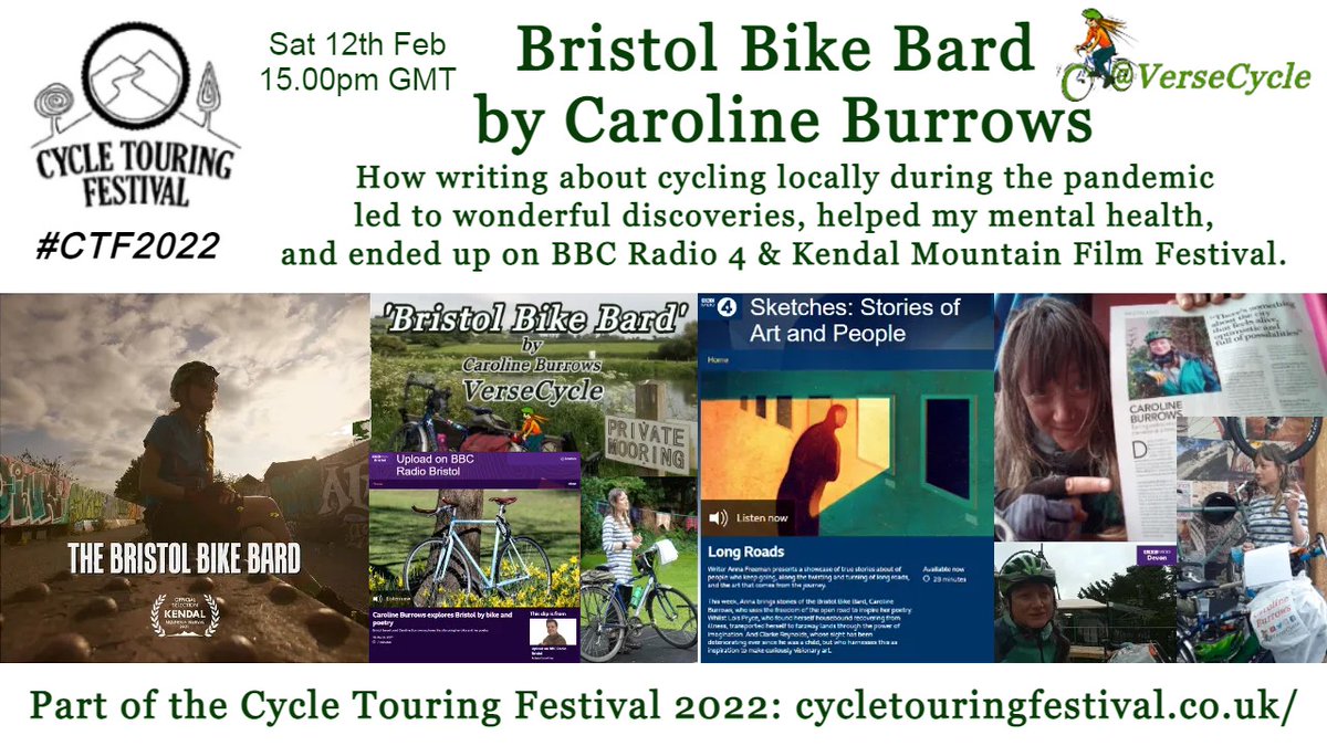 VerseCycle's tweet photo. It starts tomorrow! The Cycle Touring Festival. Sat 12th-20th Feb. So many interesting talks about all sorts of cycling & I'll be chatting about #BristolBikeBard. The webinars are free, organised by volunteers, so donate if you're able to #Cycling #AdventureTalks
@CycleTourFest https://t.co/PbIRoWqYZt
