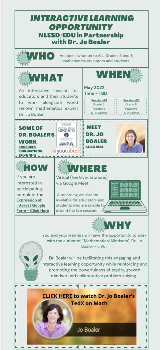 shanefitzgeral's tweet photo. NLESD Gr. 5 &amp; 8 Ts check your email for this awesome PL opportunity for you and your Ss to work alongside the incredible @joboaler! Expression of Interest Google Form is due Mon, Feb 21st! Sign up and your regional math PS will be in touch with further details. @NLESDNT @NLESDCA https://t.co/hPSdIAOQlz