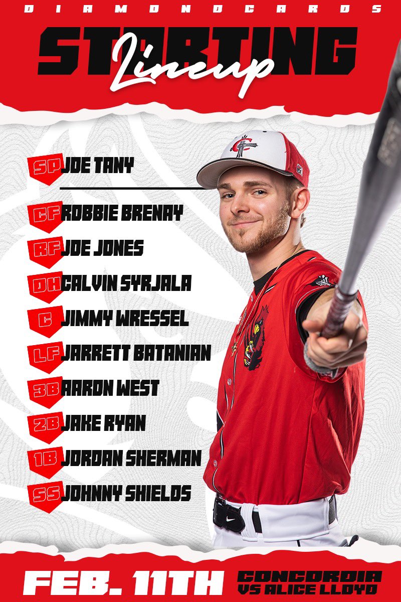 CUAABaseball's tweet photo. Here’s our starting lineup for game one of Opening Day against Alice Lloyd: https://t.co/i3vvAPDgJx
