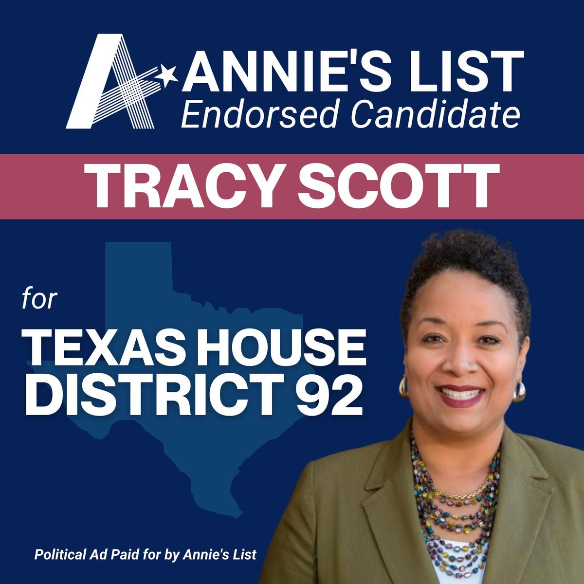 I’m beyond proud to receive the support of Annie’s List in my race for House District 92. I’m committed to fighting for women and families in North Texas and across our state. #hd92 #tracyfortexas #annieslist #ElectTexasWomen