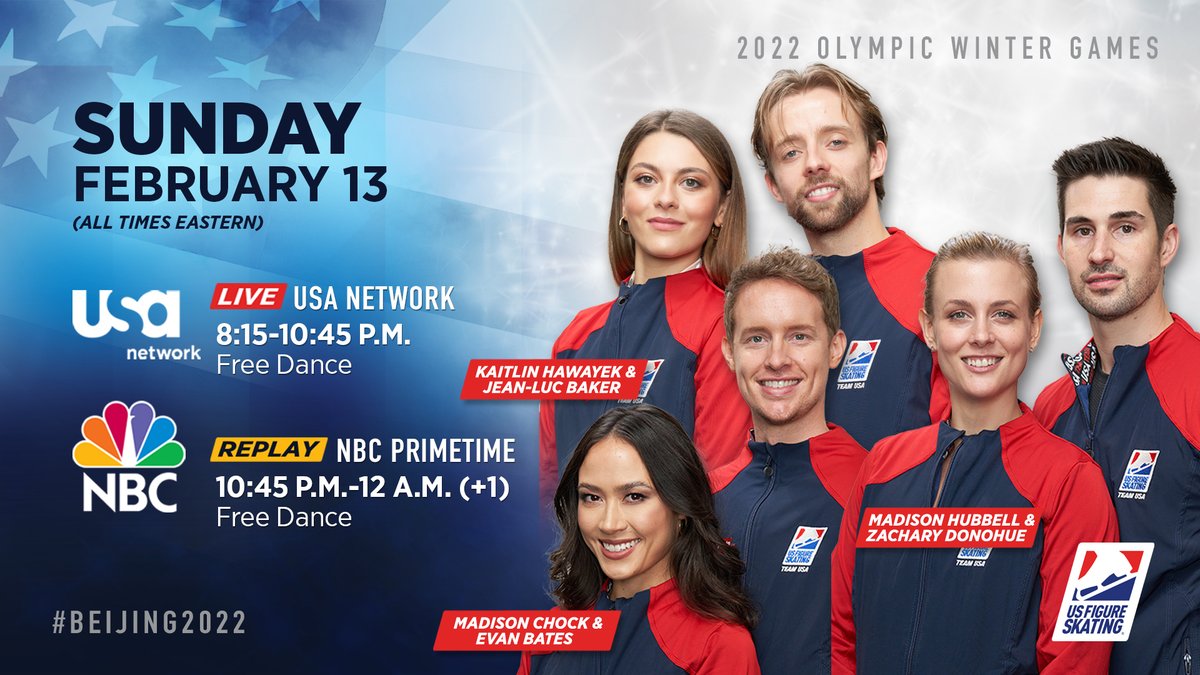U.S. Figure Skating (@usfigureskating) on Twitter photo It's time to dance and bring home some hardware! 🕺🏽💃🏽
Catch the free dance on <a href="/USA_Network/">Tax Network USA</a> and NBC starting at 8:15 ET.
#WinterOlympics #Beijing2022 #TeamUSA #WatchWithUs It's time to dance and bring home some hardware! 🕺🏽💃🏽
Catch the free dance on <a href="/USA_Network/">Tax Network USA</a> and NBC starting at 8:15 ET.
#WinterOlympics #Beijing2022 #TeamUSA #WatchWithUs