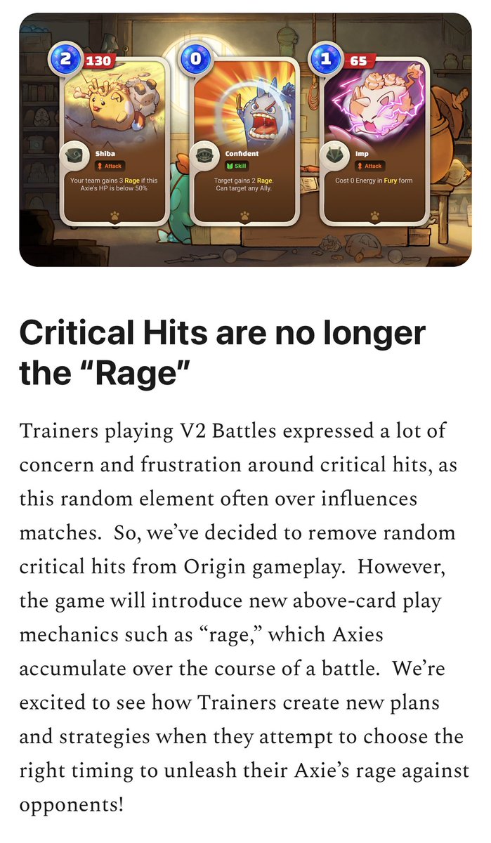 ZyoriTV's tweet photo. Random critical strikes being removed and replaced with a rage system. 

Important change for @EsportsAxie! https://t.co/YNDsYNQSom