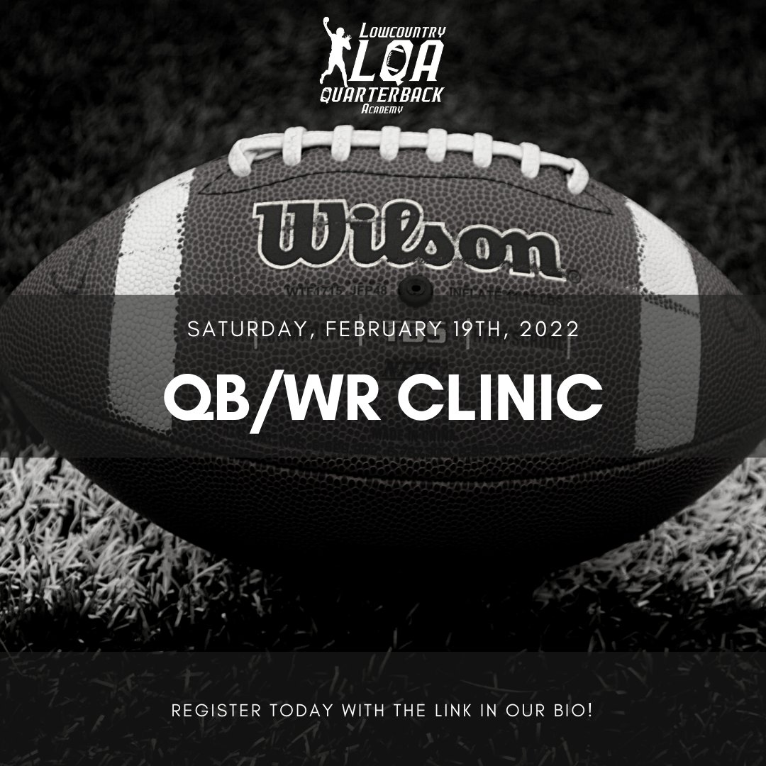 Sign up for our QB/WR Clinic coming up next Saturday, February 19th! Master your skills as a QB or WR while competing against kids your age from across the Lowcountry.

Sign up here: lowcountryqb.com/qbwr-clinic

#lowcountryqb #northcarolina #qbtraining #quarterback #fridaynightlights