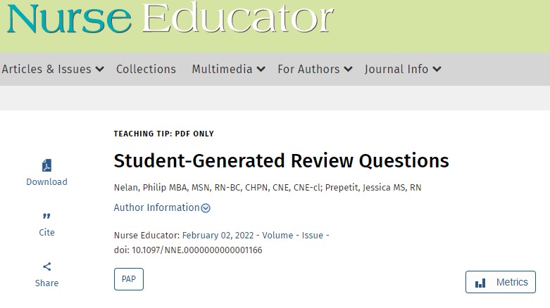 NEjournalonline's tweet photo. Interested in an alternative strategy to reviewing lecture content to assess students’ comprehension of the course
material or to preparing students for semester examinations?

Read the new #EarlyAccess #TeachingTip! "Student-Generated Review Questions"

https://t.co/J0955UcyTX https://t.co/Q6TSTDxmry