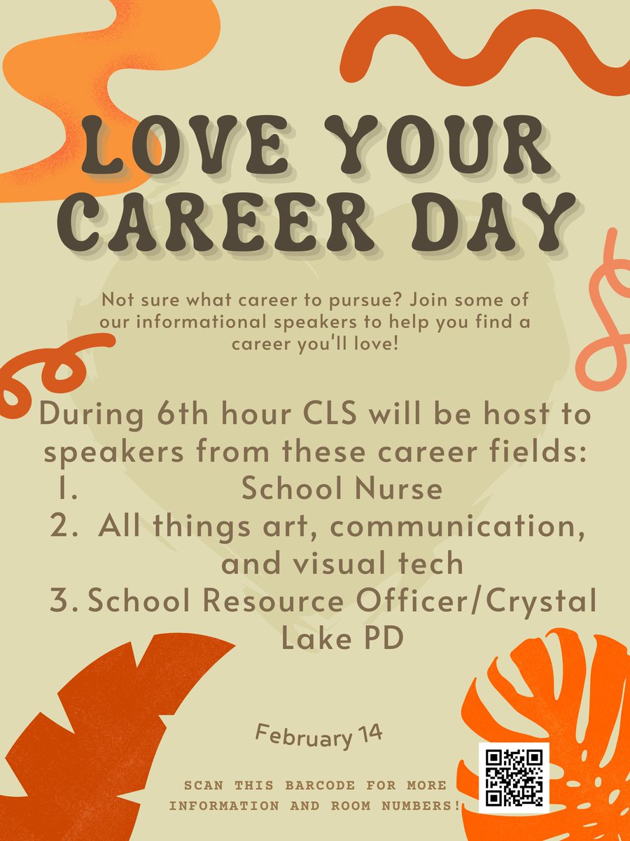 Not sure what career to pursue? Join some of our informational speakers to help you find a career you'll love! TODAY!!!