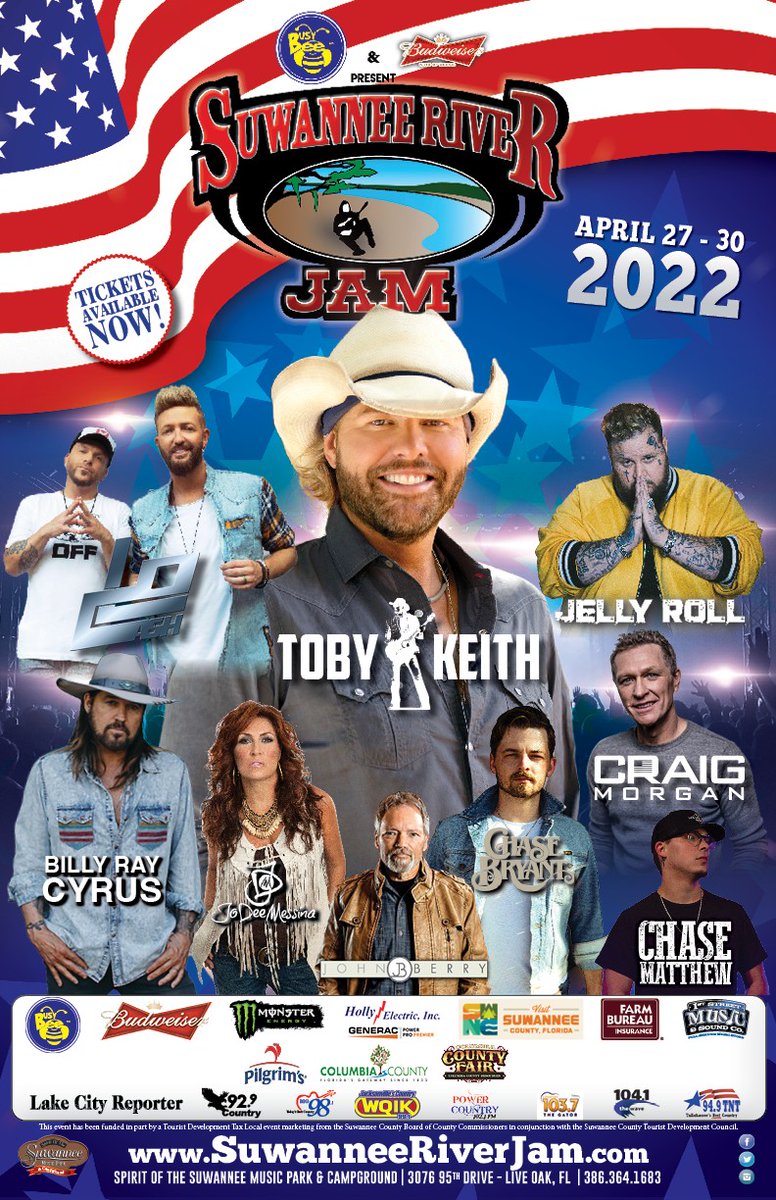 Suwannee_Jam's tweet photo. Are you joining us for Suwannee River Jam 2022? 🎶
What about the event are you most looking forward to? 
Get all the details today! ➡ https://t.co/tY4y9tpenZ
#SRJ #SuwanneeRiverJam #CountryMusic #MusicFestival #SOSMP #LiveOak #FloridaEvents https://t.co/rNQYCjm1K0