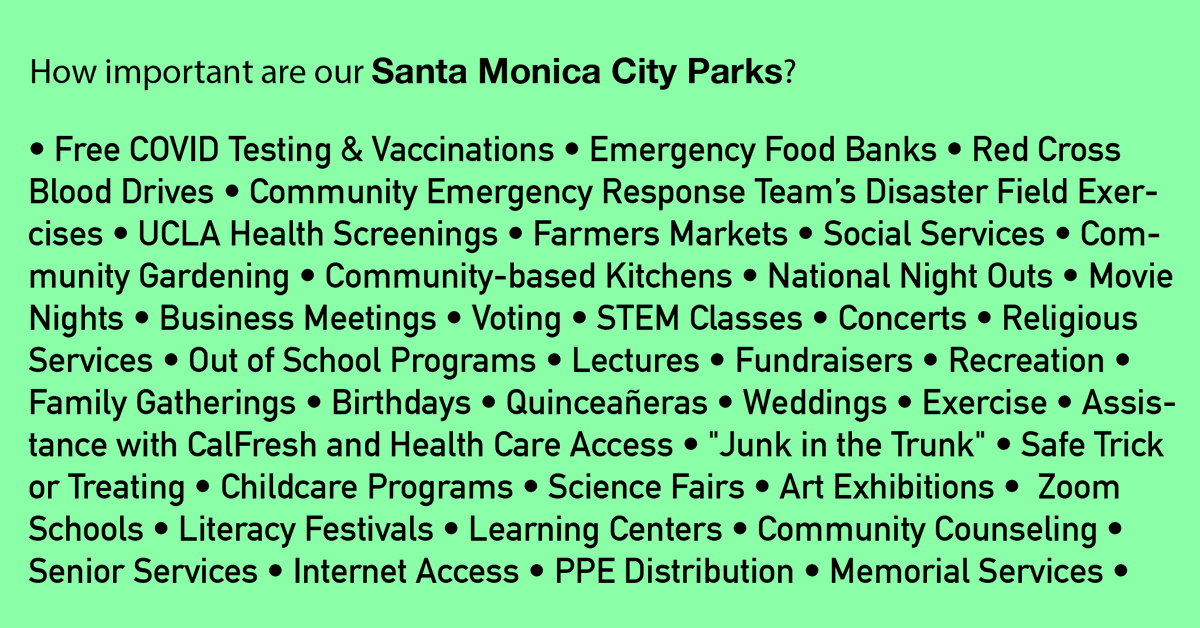Airport2Park's tweet photo. Our Santa Monica Parks provide essential services to our entire community. That is why a Great Park will replace @SantaMonicaCity Airport when it closes in 2029. #SaMoParks https://t.co/upaAsMNmip