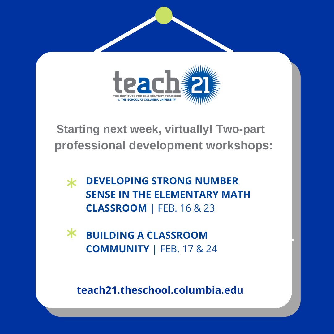 Starting next week! A few spots left — visit teach21.theschool.columbia.edu for more info and to register. <a href="/teach21c/">Teach21c</a> #education #professionaldevelopment
