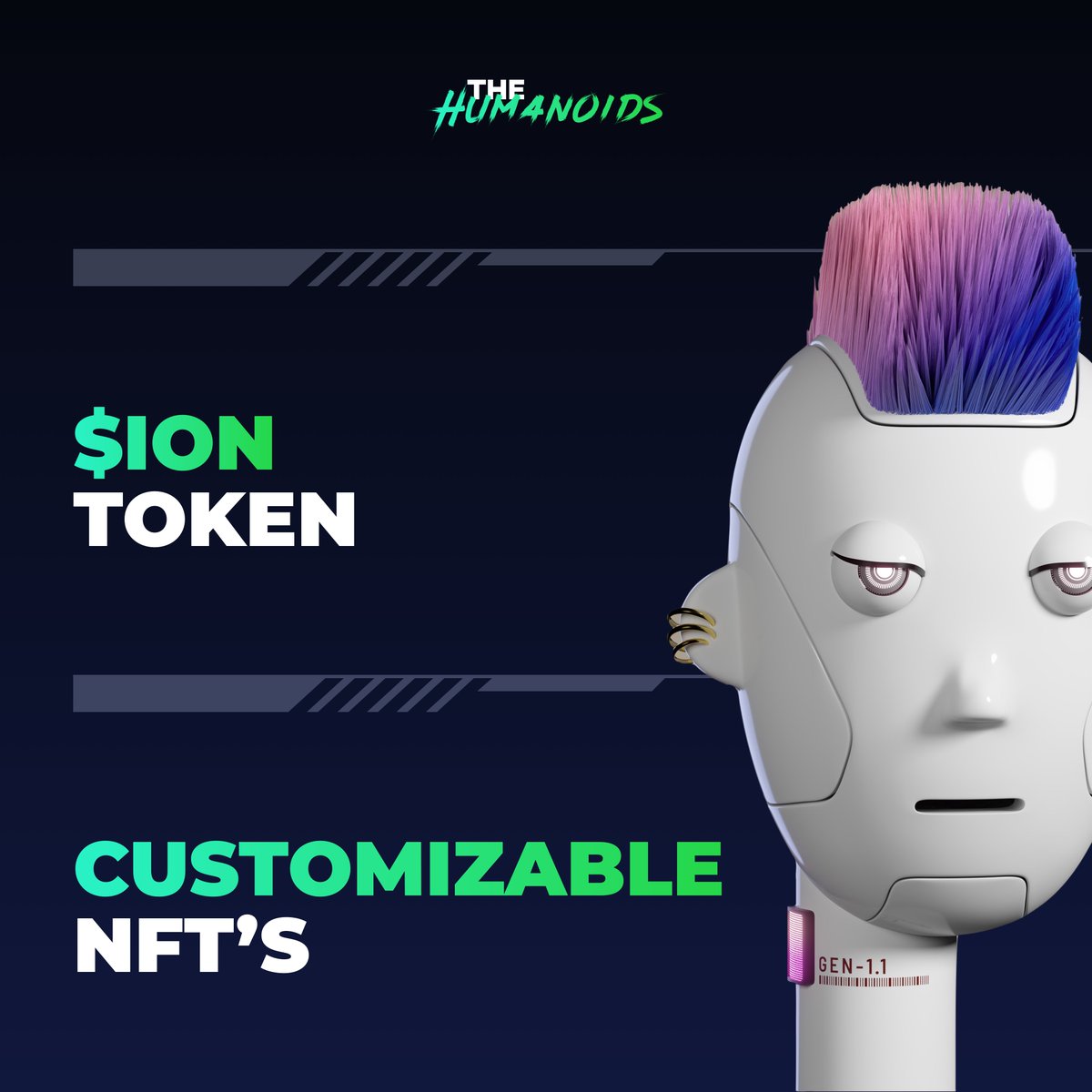thehumanoids's tweet photo. 📢 We can't wait for what's next:

1) The $ION token (Feb 15th)
2) Customize your Humanoid Gen 1.1 in the Trait Factory

Read our latest announcement in the Discord for more info: https://t.co/6fxmxtcYnC https://t.co/UO9Lm5GPf0