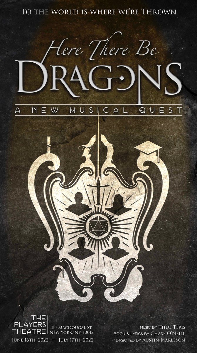 BoardGameGeek's tweet photo. "Here There Be Dragons – A New Musical Quest" is a musical, inspired by Dungeons &amp; Dragons with lyrics by @chaseconeill and music by @TheoTeris, that will run off-Broadway at @PlayersNYC from June 16-July 27, 2022.

More info: https://t.co/rNc0MvGq84 —WEM https://t.co/OzNOsGhyeO