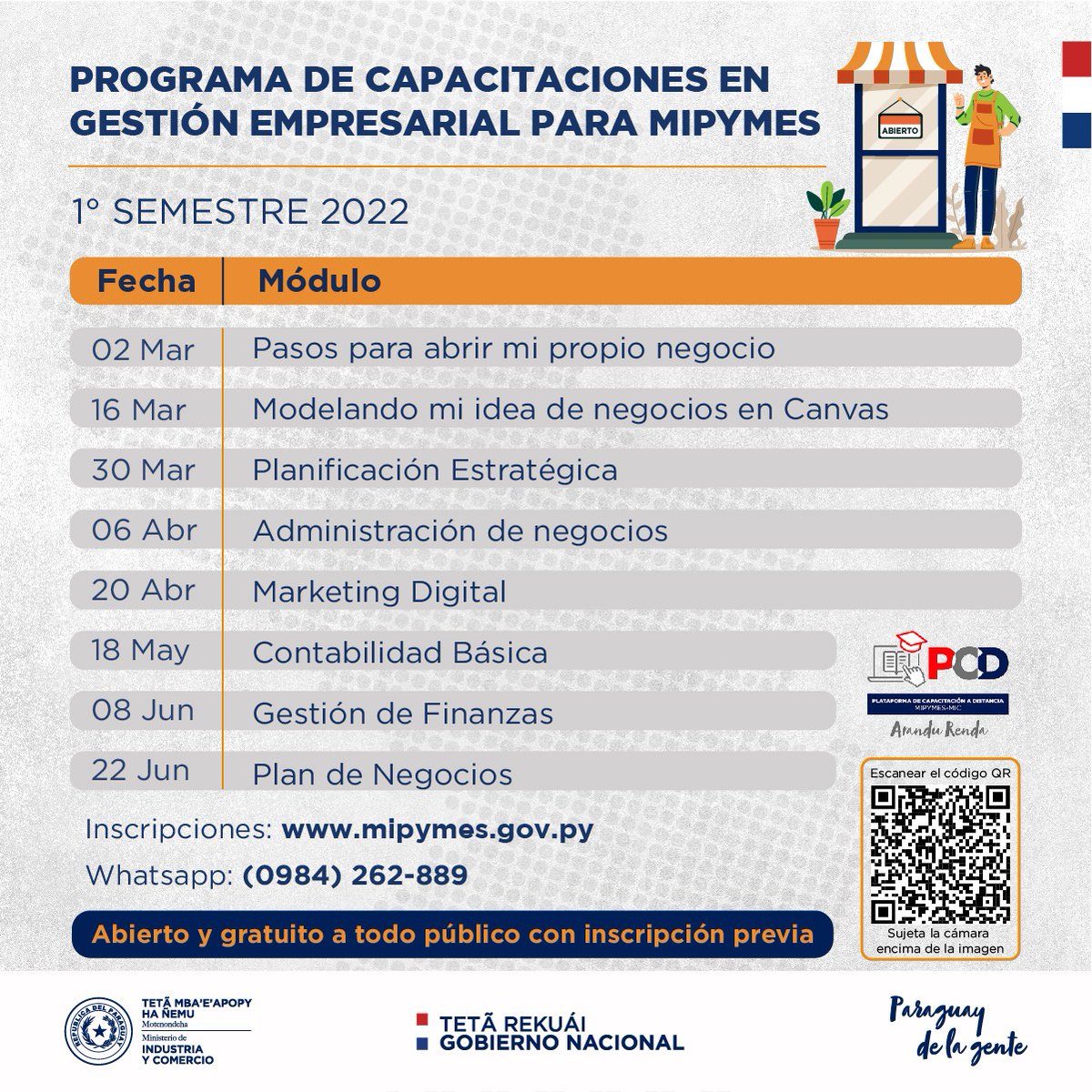 MIC_PY's tweet photo. 🟠El #MIC presenta calendario de capacitaciones virtuales gratuitas para #Mipymes y #emprendedores https://t.co/Gn46fUdTTY