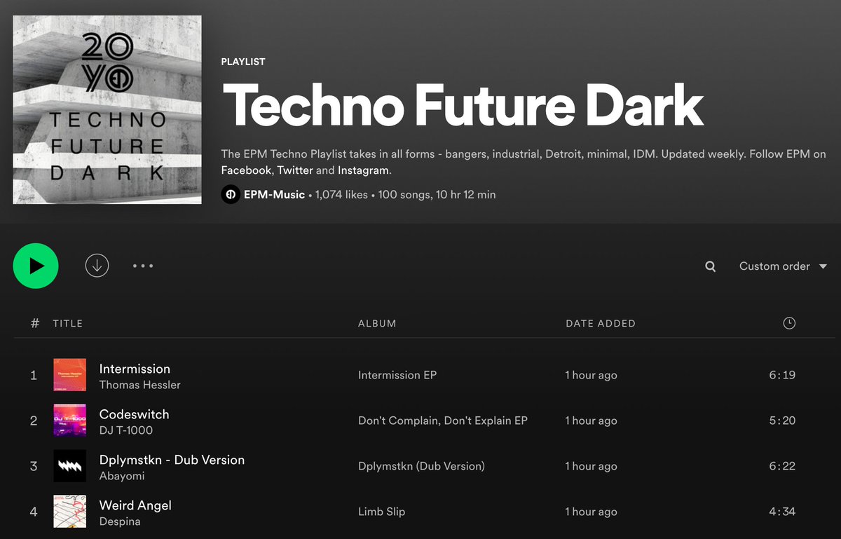 EPM Music (@epm_music) on Twitter photo What time is it? It's #Techno time! Our #Playlist gets a solid gold boost from <a href="/alan_oldham/">hell books</a>, Thomas Hessler, Abayomi, Despina, Pfirter, Monobox, Theiz, East Island and a classic from James Ruskin 💣♥️▶️ tinyurl.com/EPM-Techno What time is it? It's #Techno time! Our #Playlist gets a solid gold boost from <a href="/alan_oldham/">hell books</a>, Thomas Hessler, Abayomi, Despina, Pfirter, Monobox, Theiz, East Island and a classic from James Ruskin 💣♥️▶️ tinyurl.com/EPM-Techno