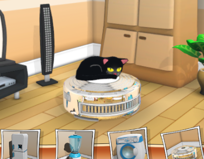 Shiny Roomba with black cat on top! #housearena #BattleRoyale #multiplayer #madewithunity #IndieGameDev #gamedevelopment #solodev #indiegamedeveloper