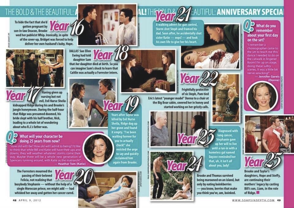 CtheHuntress's tweet photo. #FlashbackFriday 25 years of #BoldandBeautiful memories (1987 - 2012) #HunterTylo #RonnMoss #JohnMcCook #HeatherTom & #JenniferGareis answered some burning questions. Courtesy #SoapsInDepth https://t.co/TSzZLF3wOj