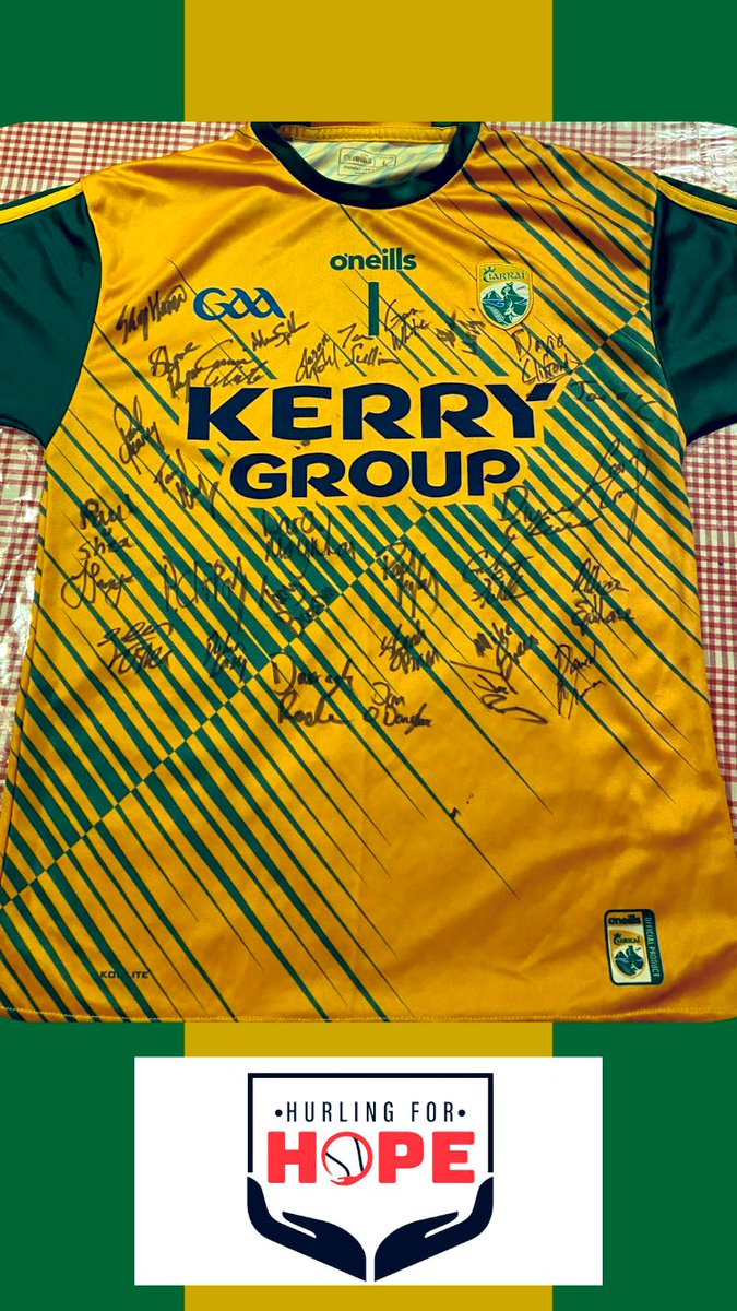 Hurling4hope's tweet photo. Thanks very much to @Kerry_Official Goalkeeper Shane Ryan for donating a signed Kerry jersey to the @Hurling4hope group. Remember folks a €5 donation, tag friends and retweet to be in with a chance of winning one of 7 signed jerseys!!  #KerryGaa https://t.co/ltdgR728yJ https://t.co/079nyl5OjA