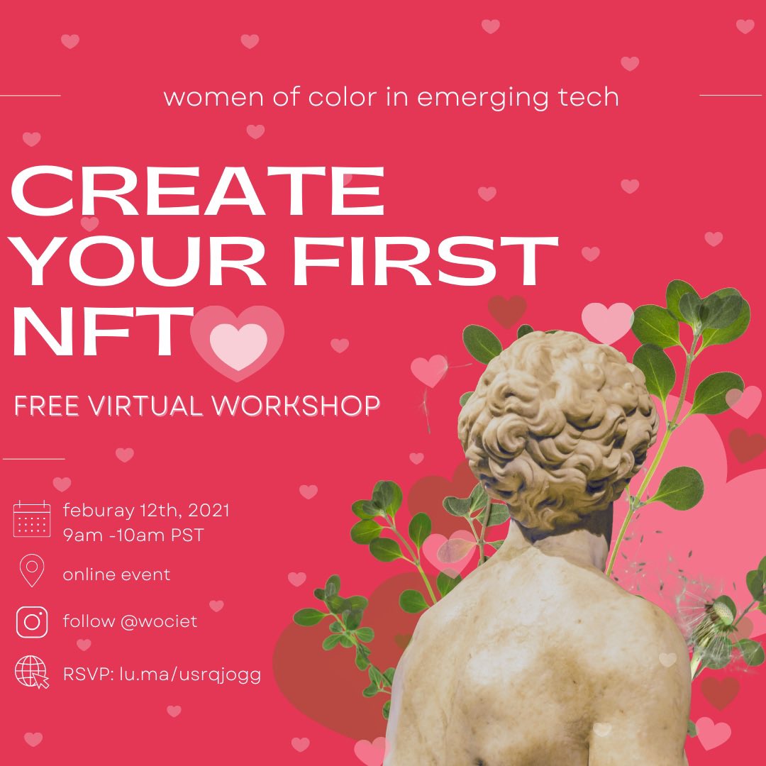 Cohosting a FREE beginner friendly workshop with <a href="/0ceans404/">Steph</a> on how to create your first NFT! If are a woman of color wanting to learn in a safe space come join us tomorrow at 9am PST💕

#BlackTechTwitter #WomeninNFTs 
RSVP: lu.ma/usrqjogg
