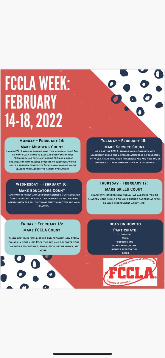 SDFCCLAPres's tweet photo. Hey everyone!! I don’t know about you, but I'm so excited that this week is over because next week is FCCLA week!!! I cannot wait to make every moment count!! https://t.co/j2NcsKw8ac