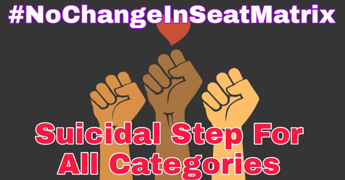 ikhlaqYf's tweet photo. #NoChangeInSeatMatrix
@HealthMedicalE1 @Jkbopee
@NasirKhuehami
U cant change seat matrix for ews at last . Please apply it from next year already counseling haas been done. We have celebrated our victory on behalf of seat matrix any deduction from category will lead us sucide https://t.co/Y6vIDh1AaQ